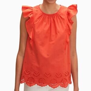 Kate Spade Size L Orange Eyelet Ruffle Top Blouse